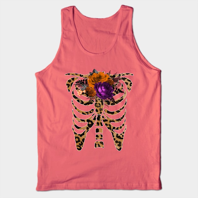 Halloween Leopard Print Day of Dead Skeleton Flowers Decorated Tank Top by gogo-jr